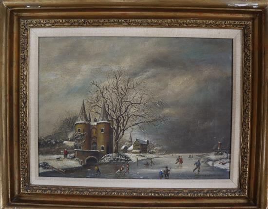 Cornelius van Weyden, oil on canvas, Dutch winter landscape, 27 x 37cm